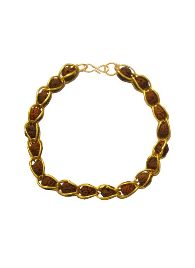 5 Face Rudraksha Bracelet for Men, Fashion Bracelet in Gold Brass - Aemorio
