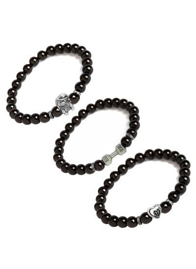 Black Dog Charm Beaded Bracelet, Handmade Stones