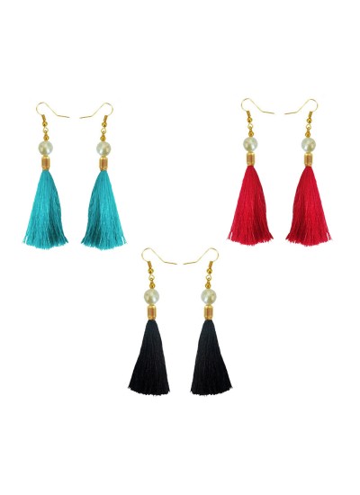 Kundan Tassel Earring Combo For Women